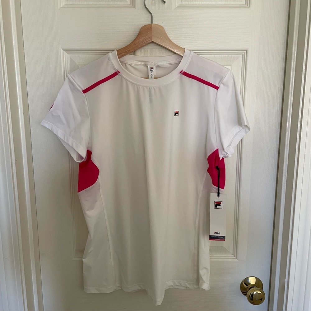 Fila PerformaEnergy XL White Tennis Top with Pink Accents